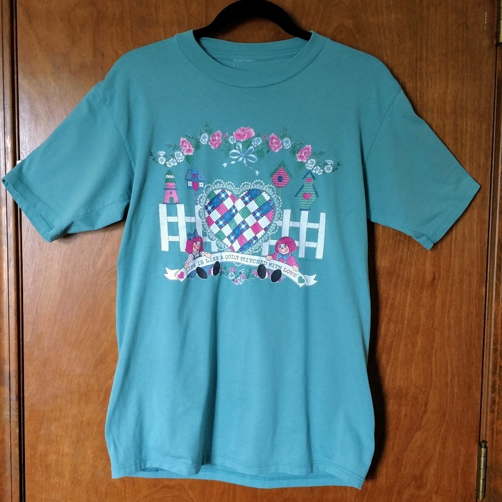 Vintage Raggedy Ann And Andy Design Green T-Shirt